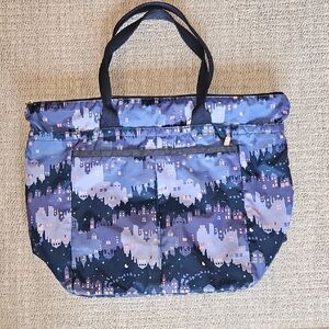 LeSportsac Blue Purple Night City Scene Tote Bag